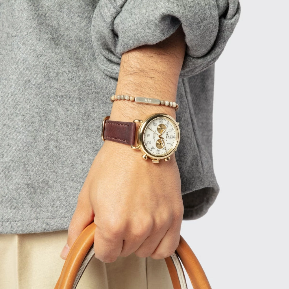Shinola Runwell Chrono 41mm, Gold PVD/ Brown Leather Strap