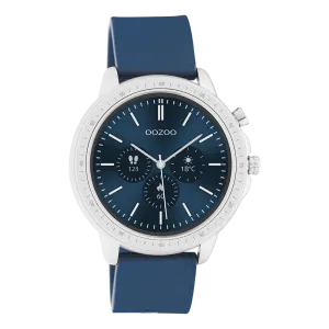 Silver coloured OOZOO smartwatch with dark blue rubber strap - Q00315
