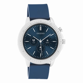 Silver coloured OOZOO smartwatch with dark blue rubber strap - Q00315
