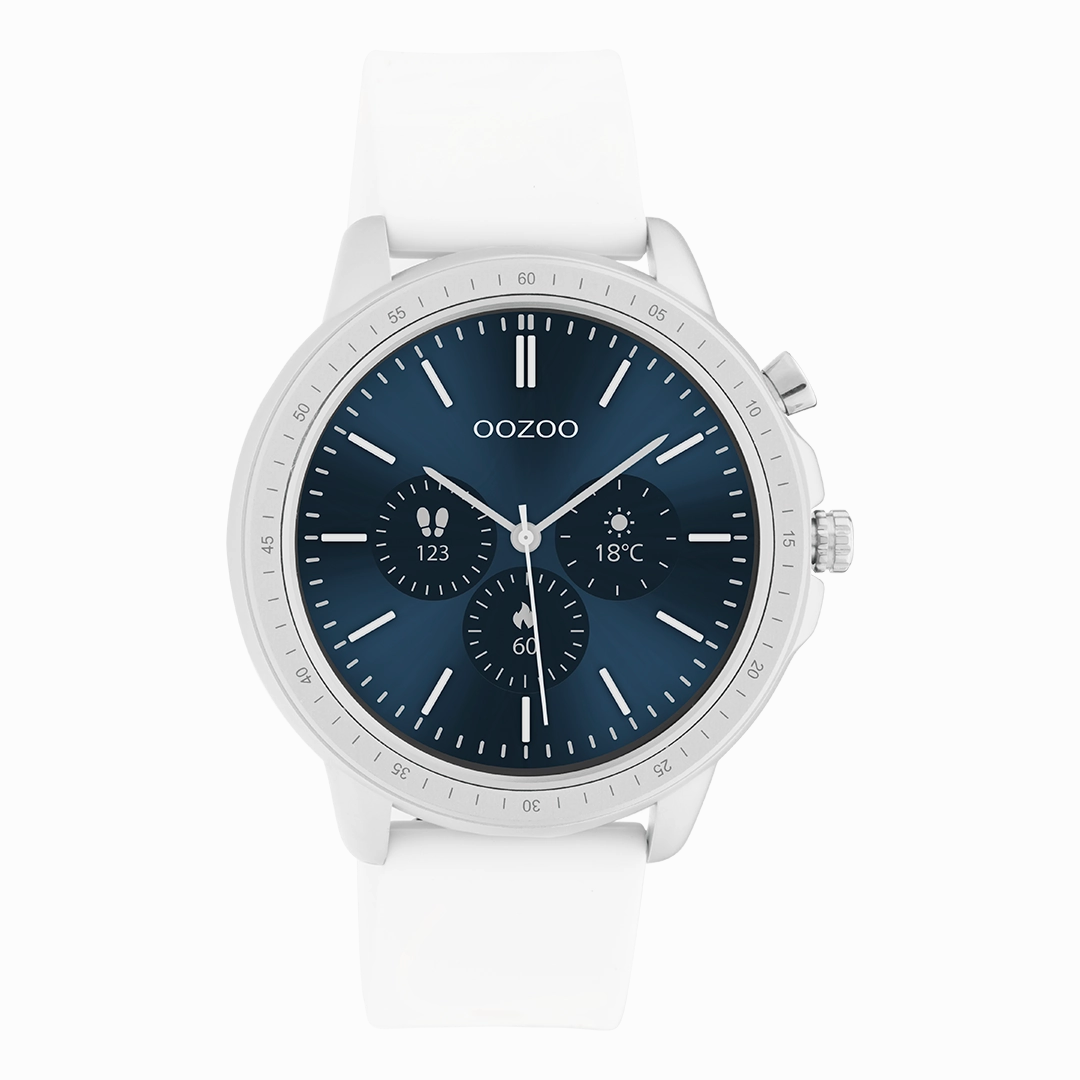 Silver coloured OOZOO smartwatch with white rubber strap - Q00310