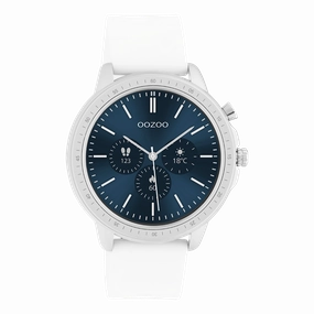 Silver coloured OOZOO smartwatch with white rubber strap - Q00310