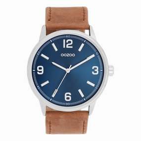 Silver coloured OOZOO watch with brown leather strap - C11501