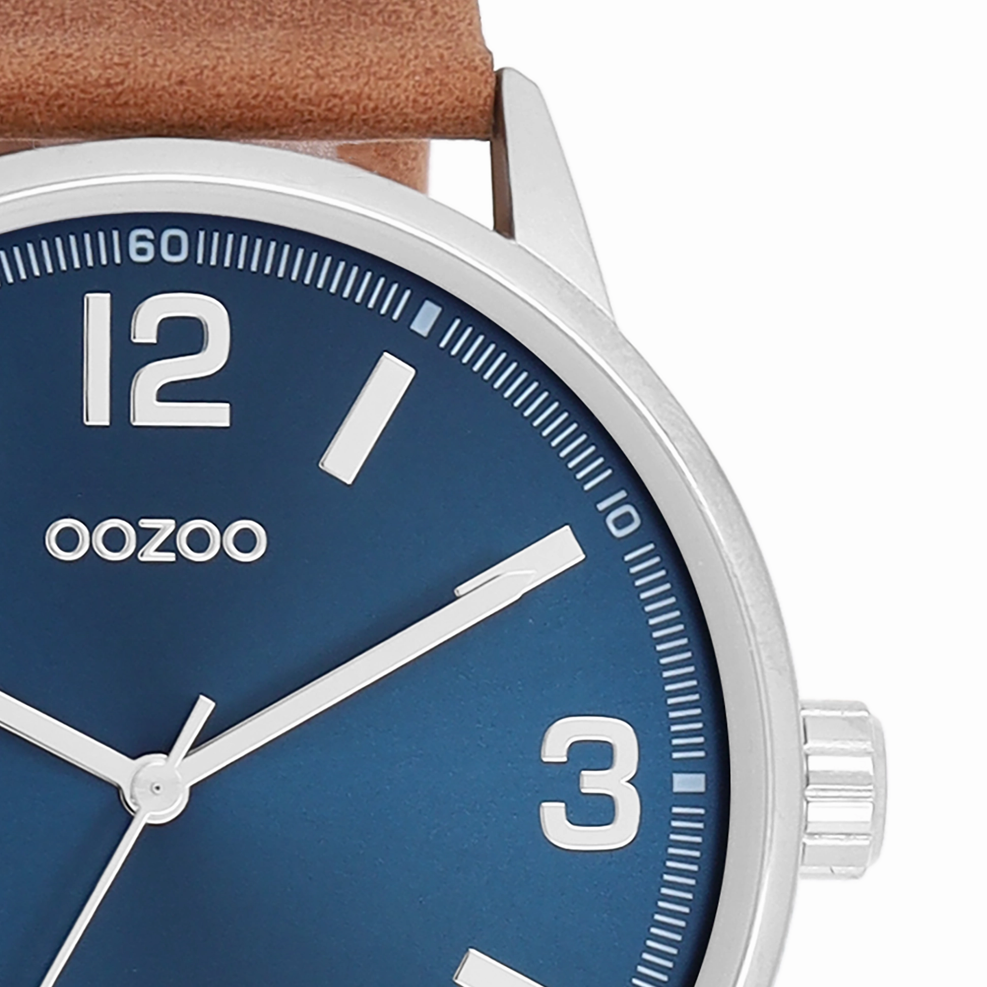 Silver coloured OOZOO watch with brown leather strap - C11501