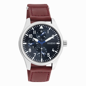 Silver coloured OOZOO watch with brown velcro strap - C11006