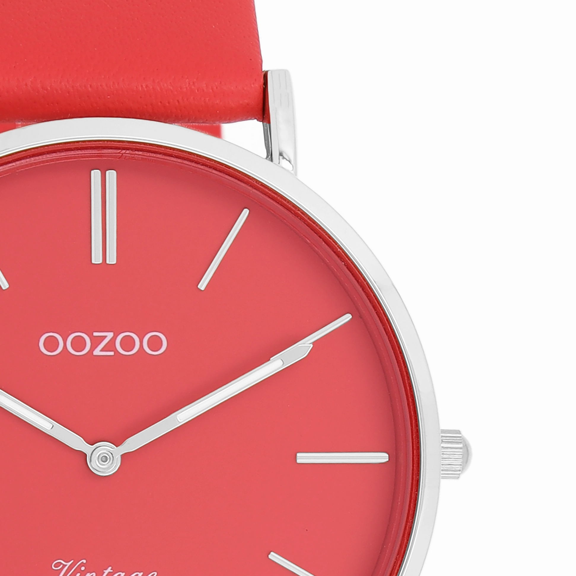 Silver coloured OOZOO watch with chili pepper leather strap - C20324