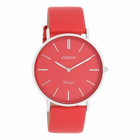 Silver coloured OOZOO watch with chili pepper leather strap - C20324