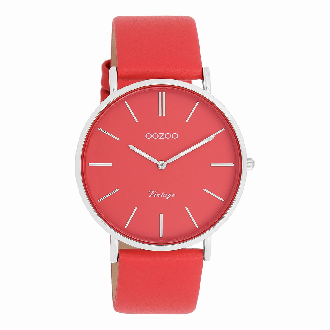 Silver coloured OOZOO watch with chili pepper leather strap - C20324
