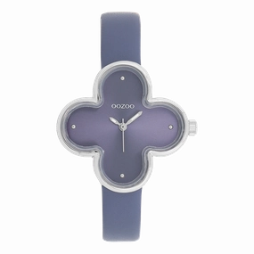 Silver coloured OOZOO watch with granite blue leather strap - C11522