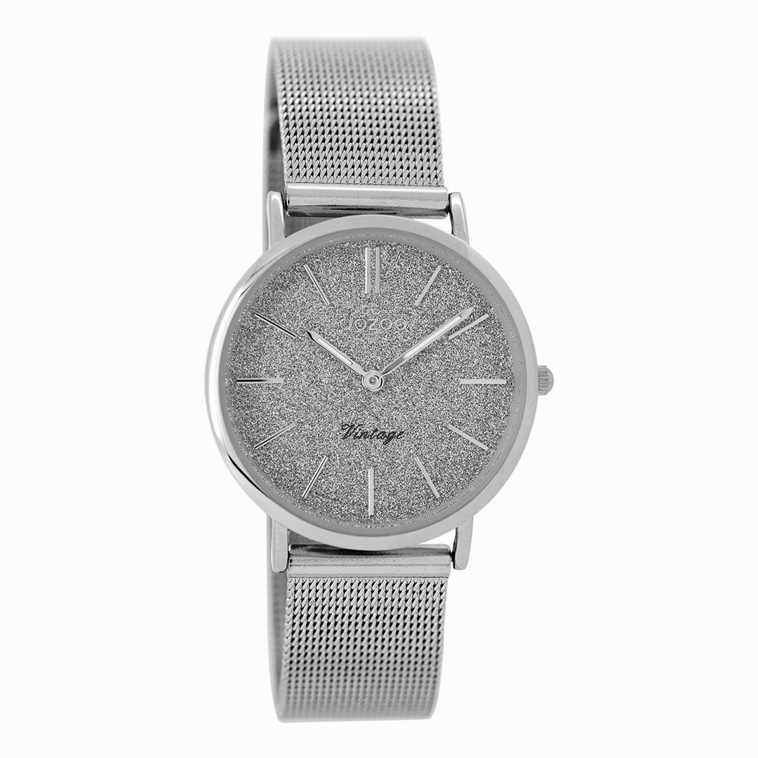 Silver coloured OOZOO watch with metal mesh bracelet - C8837