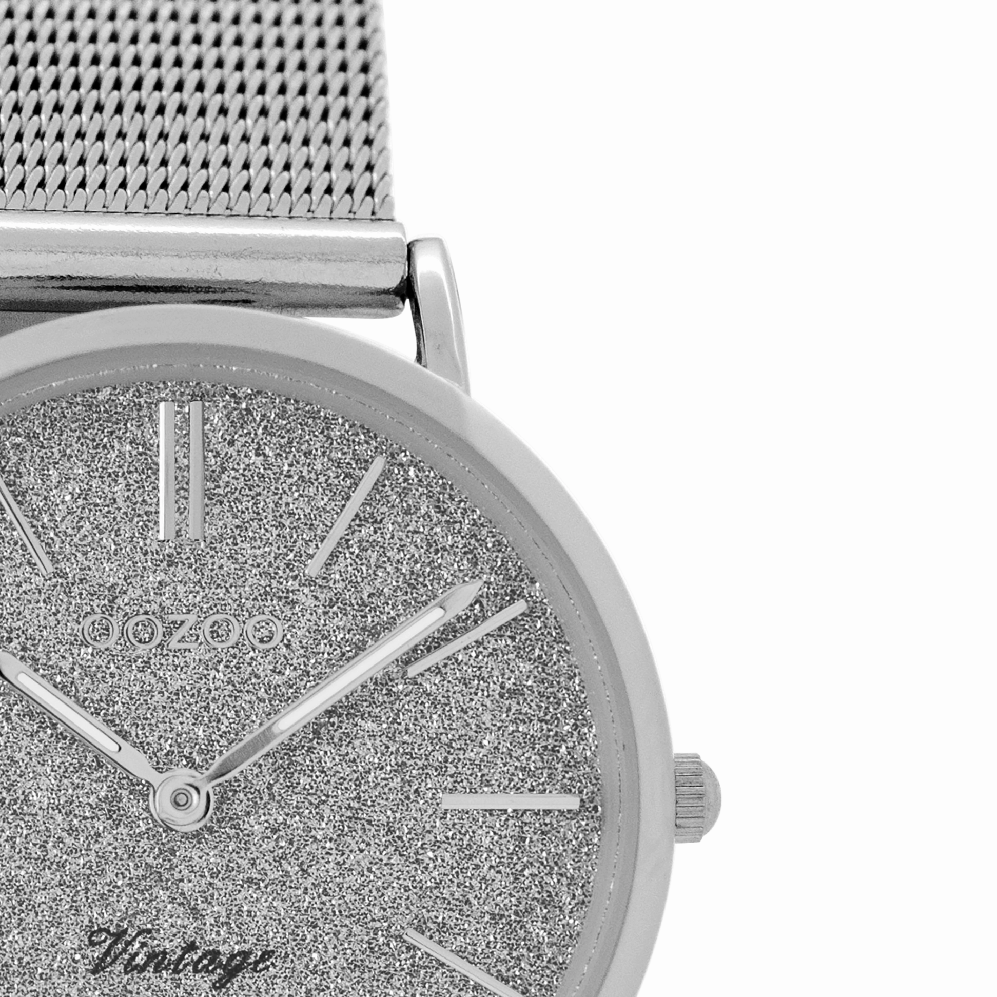 Silver coloured OOZOO watch with metal mesh bracelet - C8837