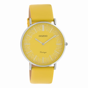 Silver coloured OOZOO watch with mustard yellow leather strap - C20128