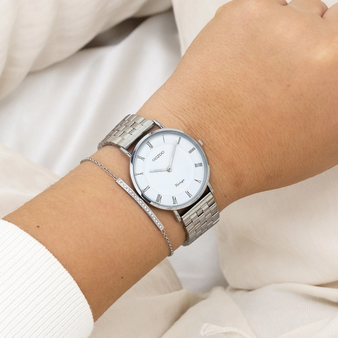 Silver coloured OOZOO watch with stainless steel bracelet - C20365