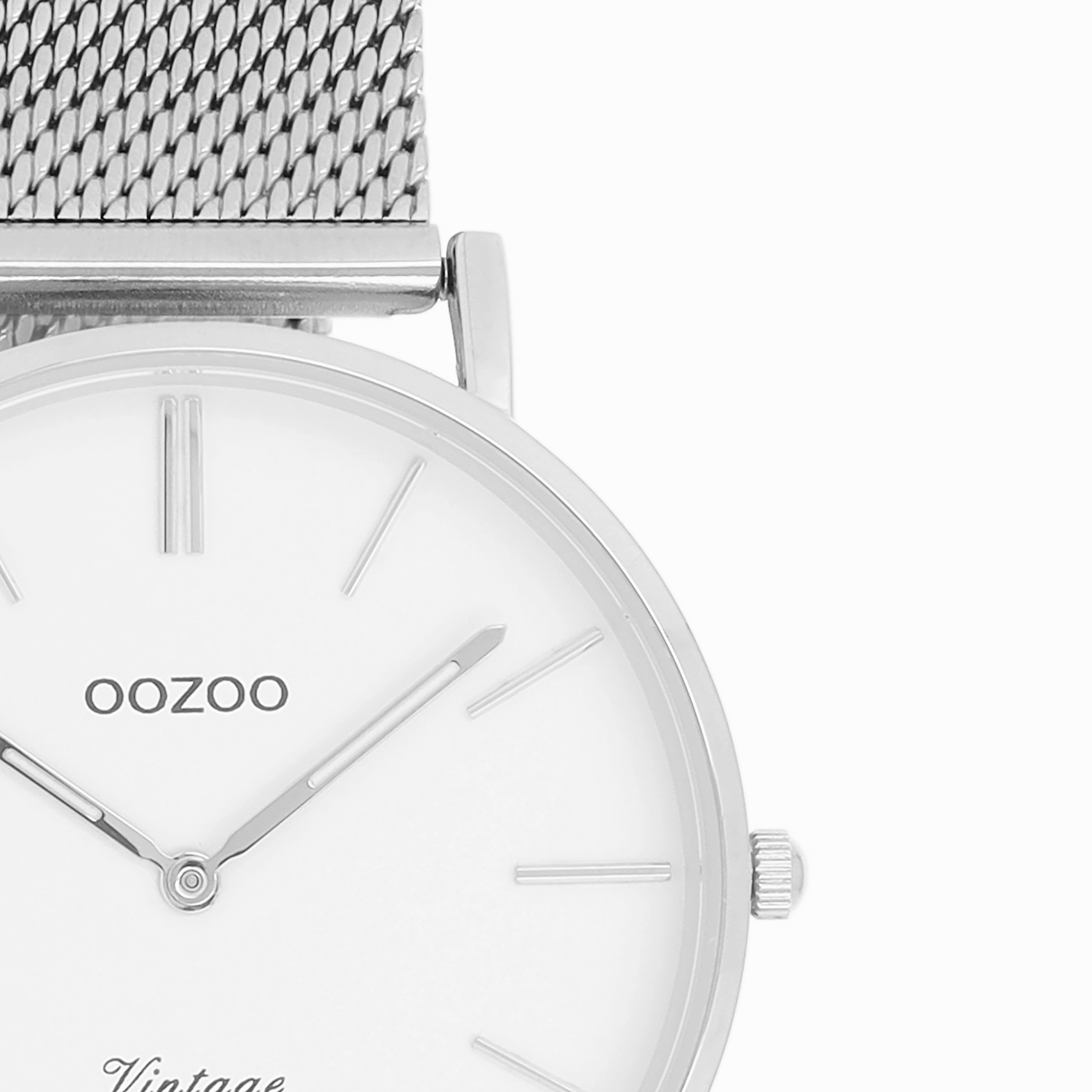 Silver coloured OOZOO watch with white metal mesh bracelet - C9902