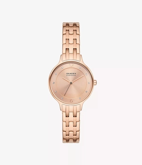 Skagen Anita Rose Gold Stainless Steel Watch with Three-Hand Movement SKW3128