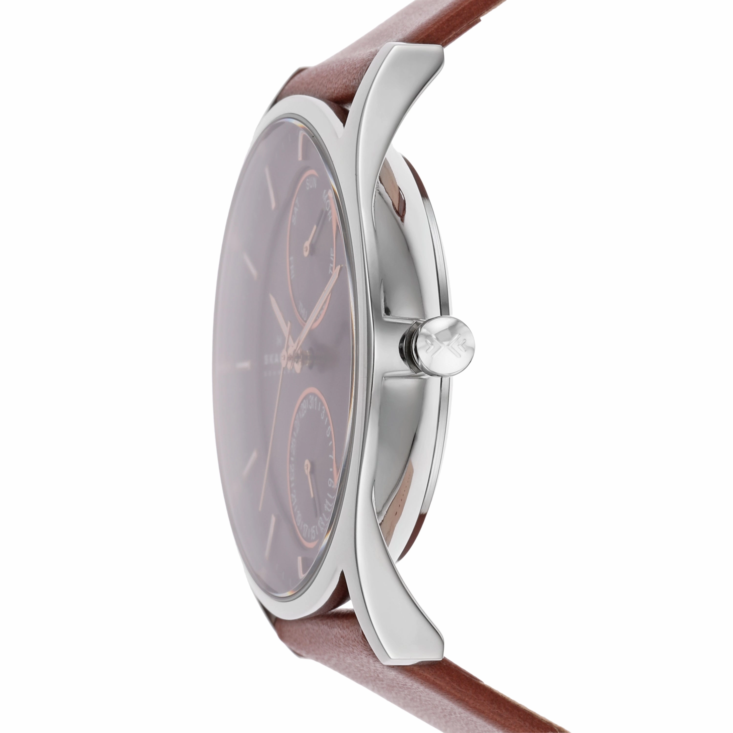 Skagen Holst Medium Brown Leather Watch with Luminous Hands SKW6086