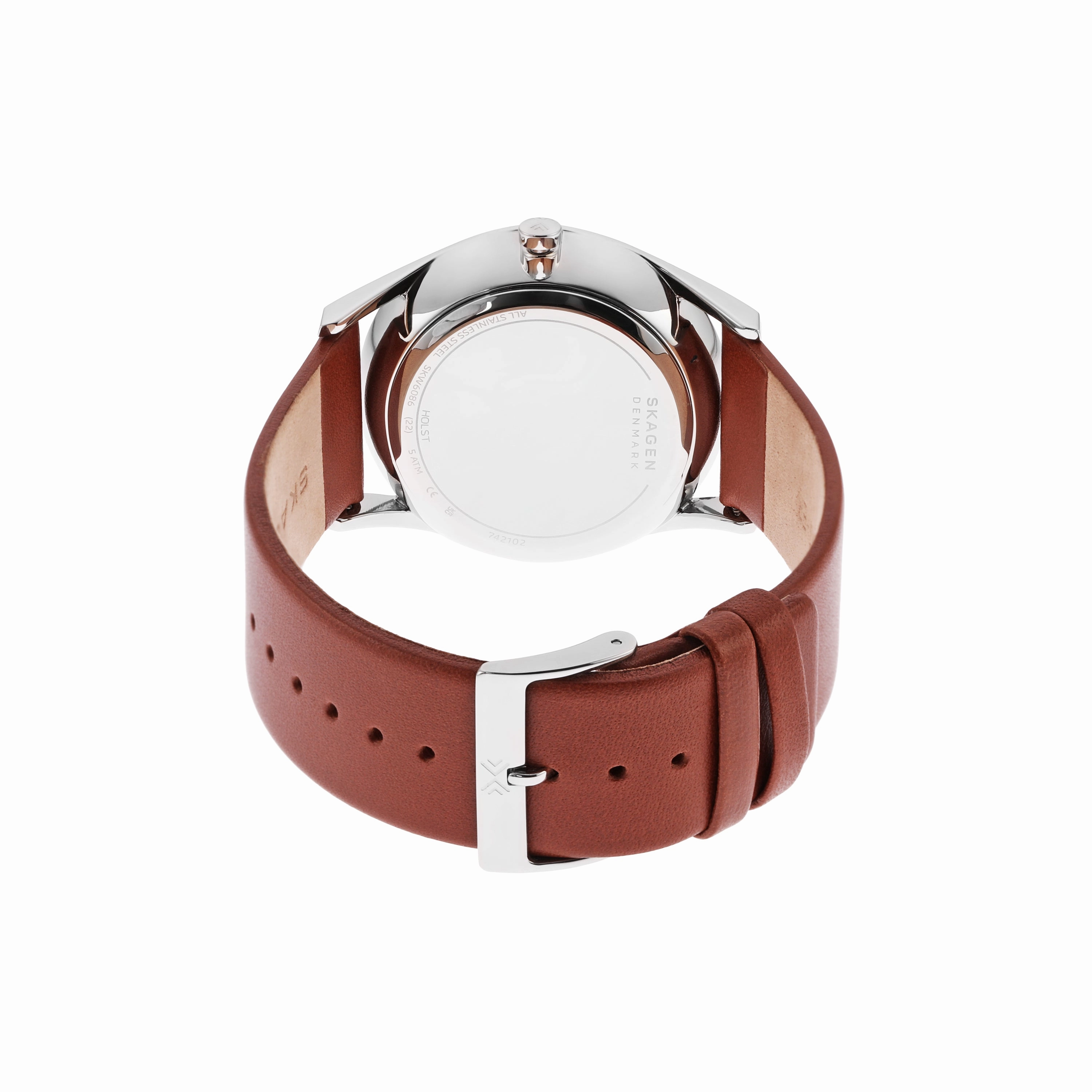 Skagen Holst Medium Brown Leather Watch with Luminous Hands SKW6086