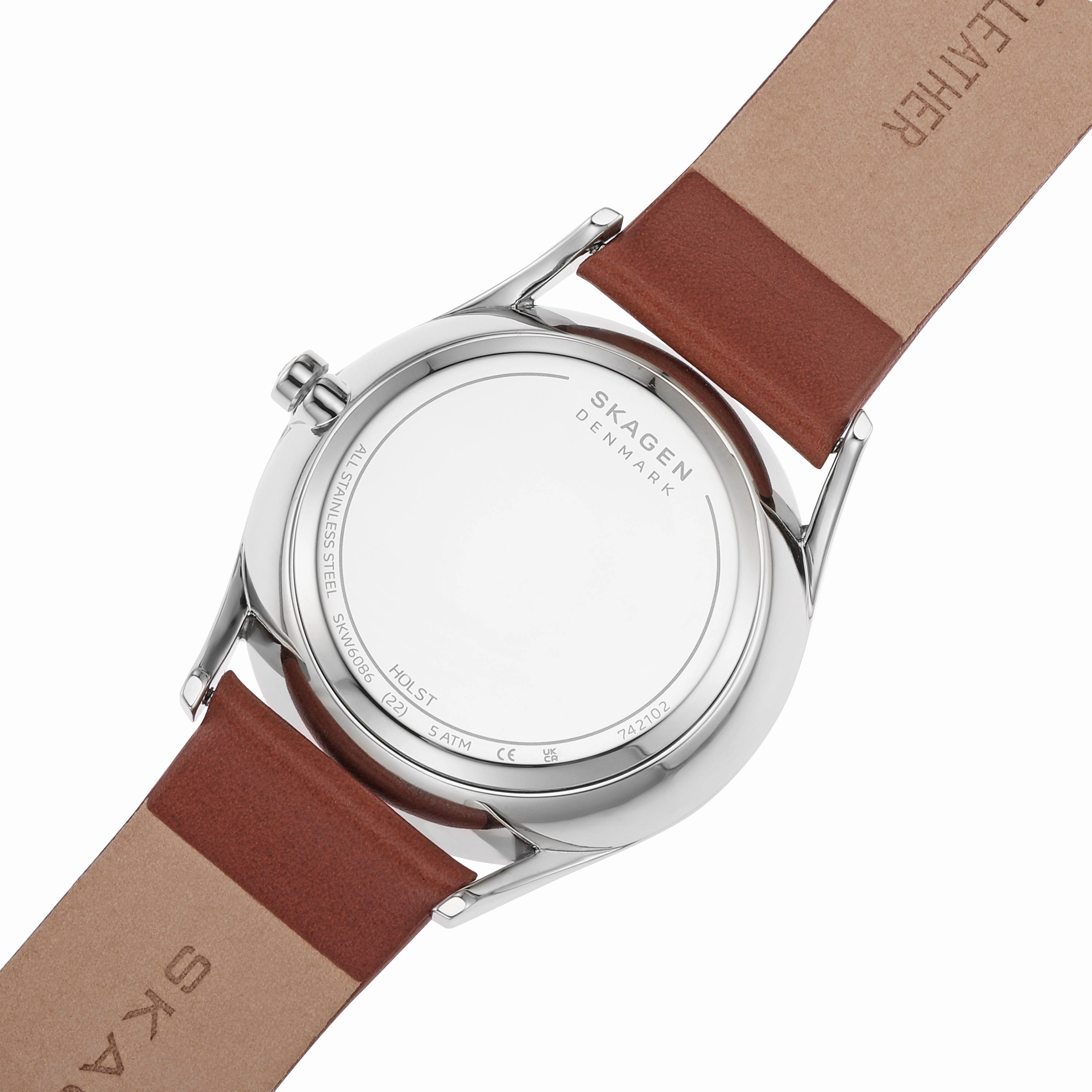 Skagen Holst Medium Brown Leather Watch with Luminous Hands SKW6086