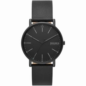 Skagen Men's Watch - Signatur Quartz Black Dial Leather Strap | SKW6902