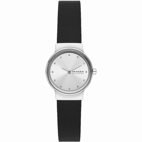 Skagen Women's Watch - Freja Quartz Silver Dial Black Leather Strap | SKW3119
