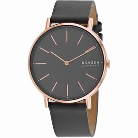 Skagen Women's Watch - Signatur Rose Gold Case Grey Dial Leather Strap | SKW2794