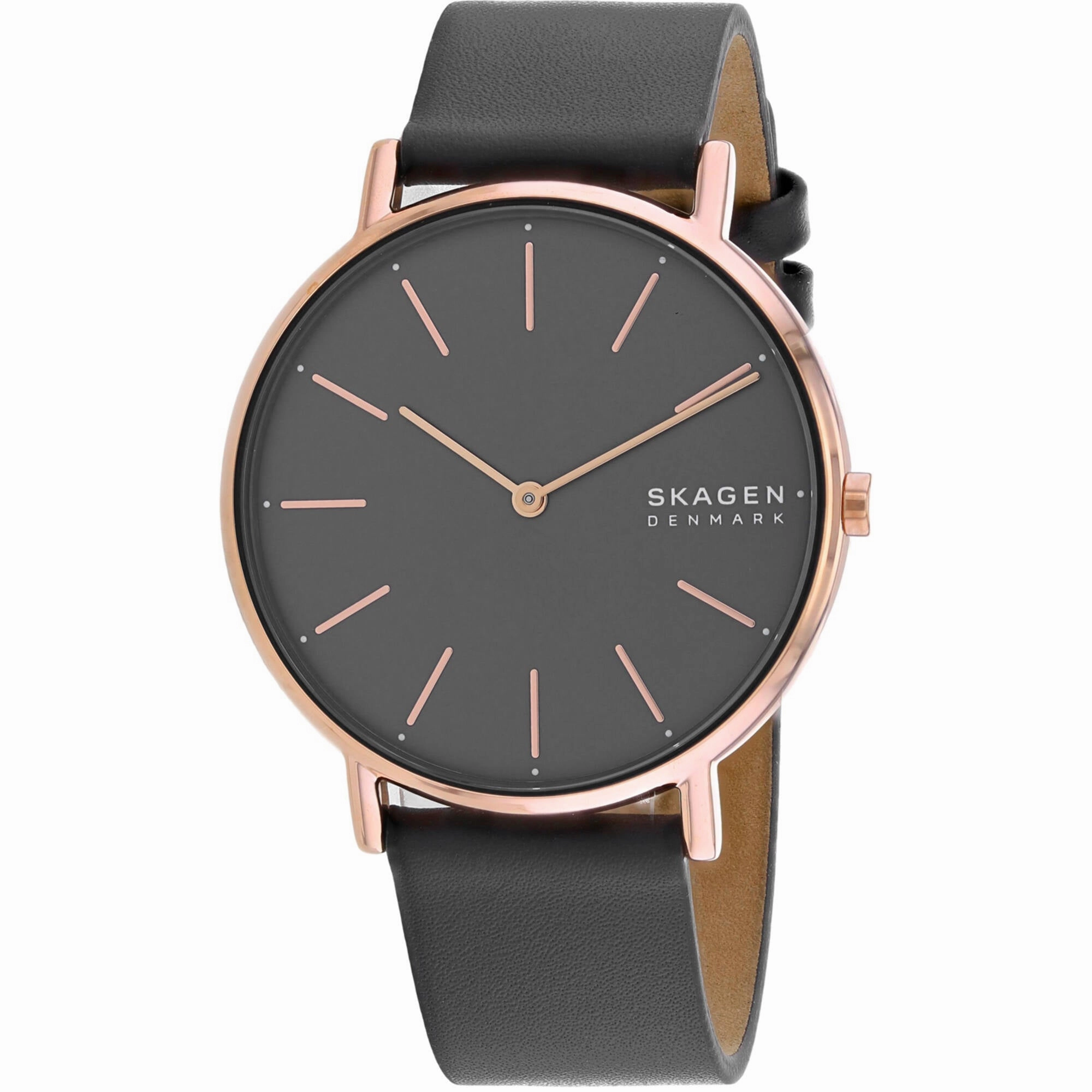 Skagen Women's Watch - Signatur Rose Gold Case Grey Dial Leather Strap | SKW2794