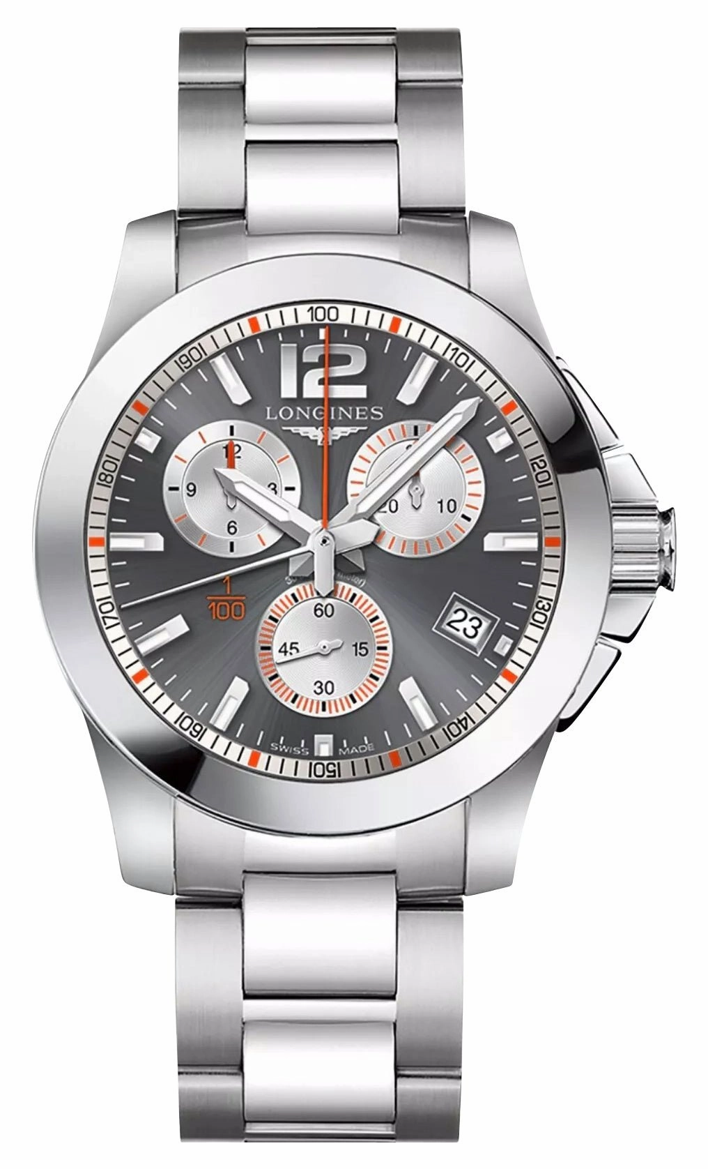 Special Edition Longines Conquest 1/100th Roland Garros Chronograph Stainless Steel Gray Dial Date Divers Quartz Mens Watch L3.700.4.79.6