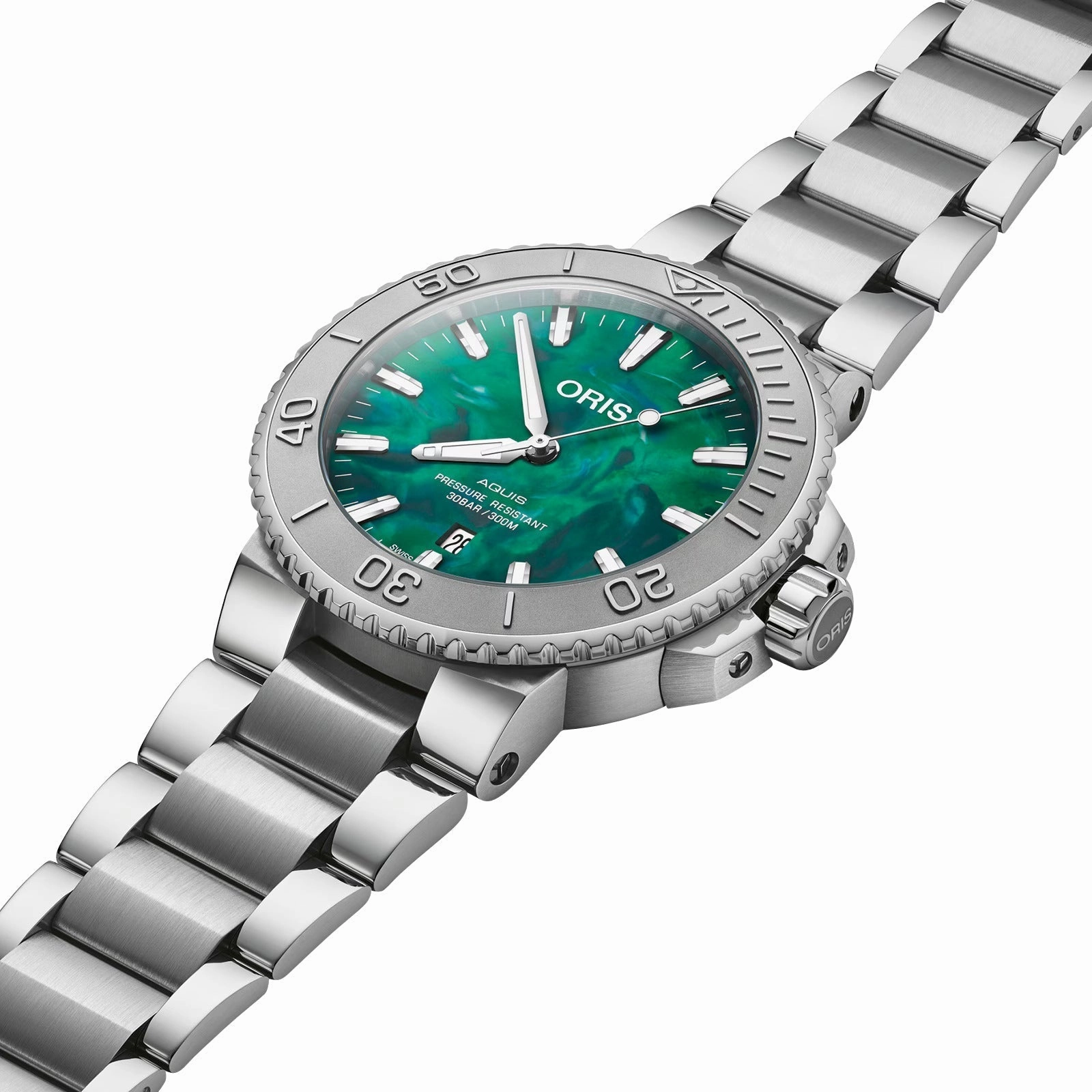 Special Edition Oris Aquis x Bracenet Automatic Stainless Steel Green Dial Date Divers Mens Watch 733 7730 4137-MB