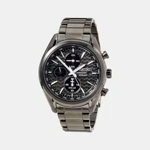 Sport Men Solar Black Dial Chronograph Stainless Steel Watch SSC773P1