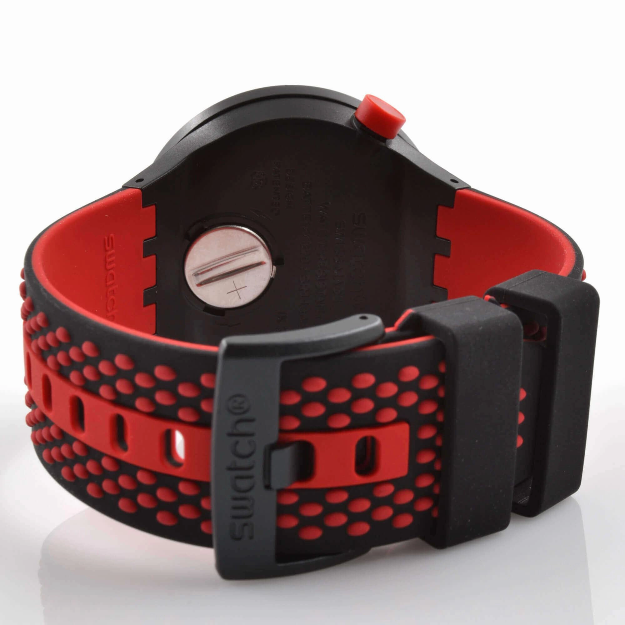 Swatch Men's Watch - Bbblood Swiss Quartz Black and Red Silicone Strap | SO27B102