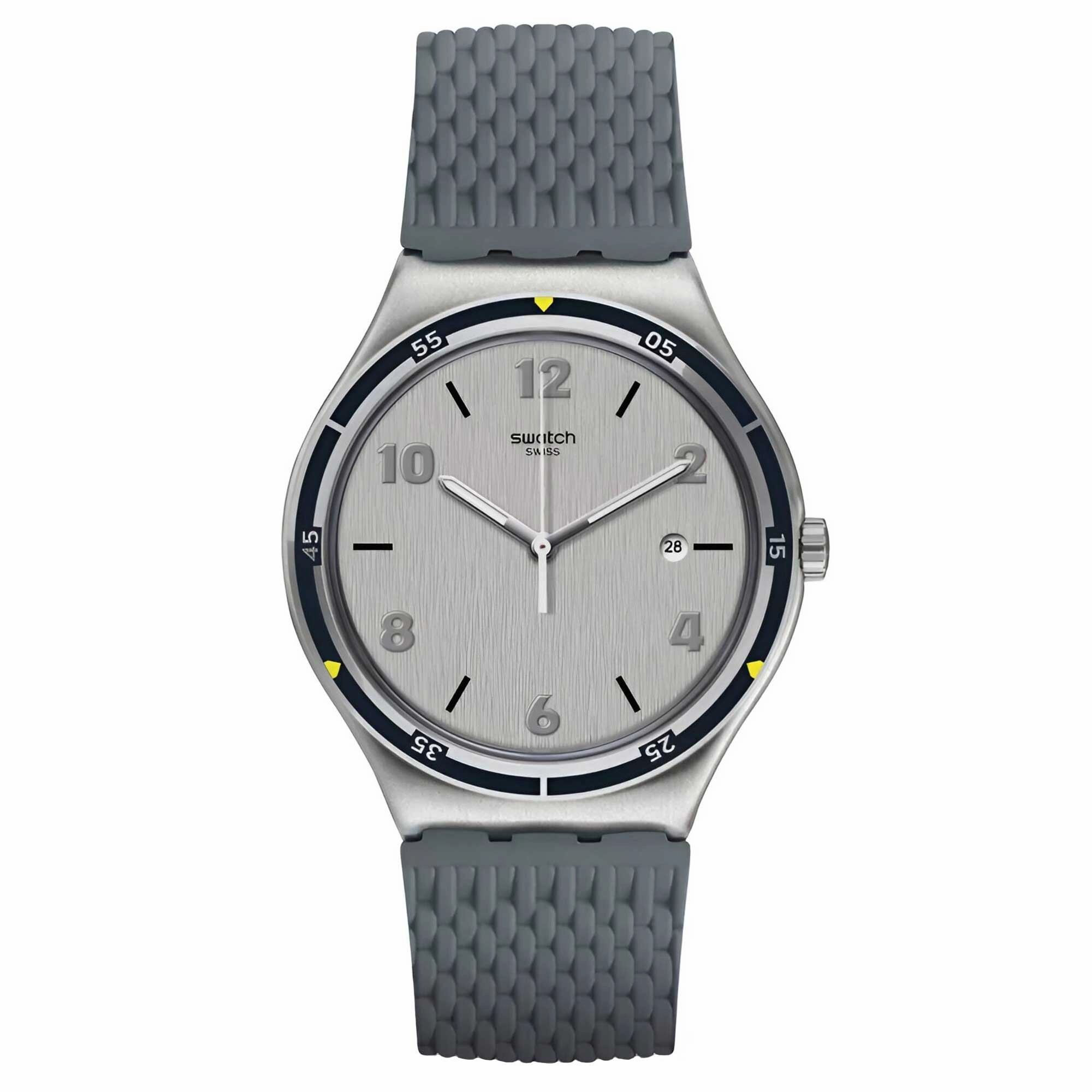Swatch Men's Watch - Irony Asphaltise Quartz Silver Dial Blue Silicone Strap | YWS447