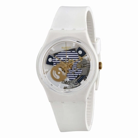 Swatch Unisex Watch - Mariniere Quartz Semi-Skeleton Dial White Rubber Strap | GW169