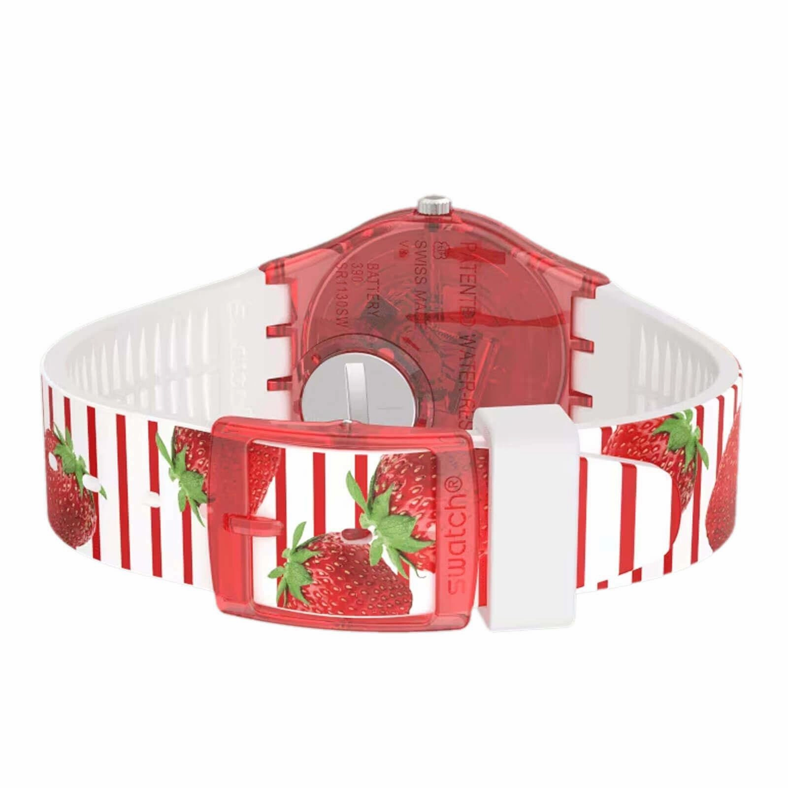 Swatch Unisex Watch - Toile Fraisee Quartz Red and White Dial Silicone Strap | GR177