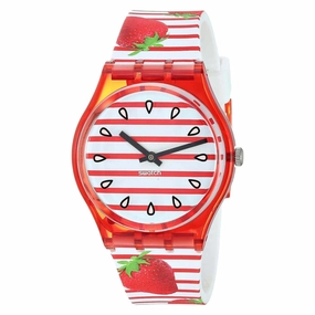 Swatch Unisex Watch - Toile Fraisee Quartz Red and White Dial Silicone Strap | GR177