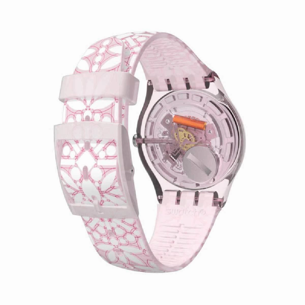 Swatch Women's Strap Watch - Brit-In Fleurie Swiss Quartz Pink & White | SUOP109
