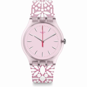 Swatch Women's Strap Watch - Brit-In Fleurie Swiss Quartz Pink & White | SUOP109