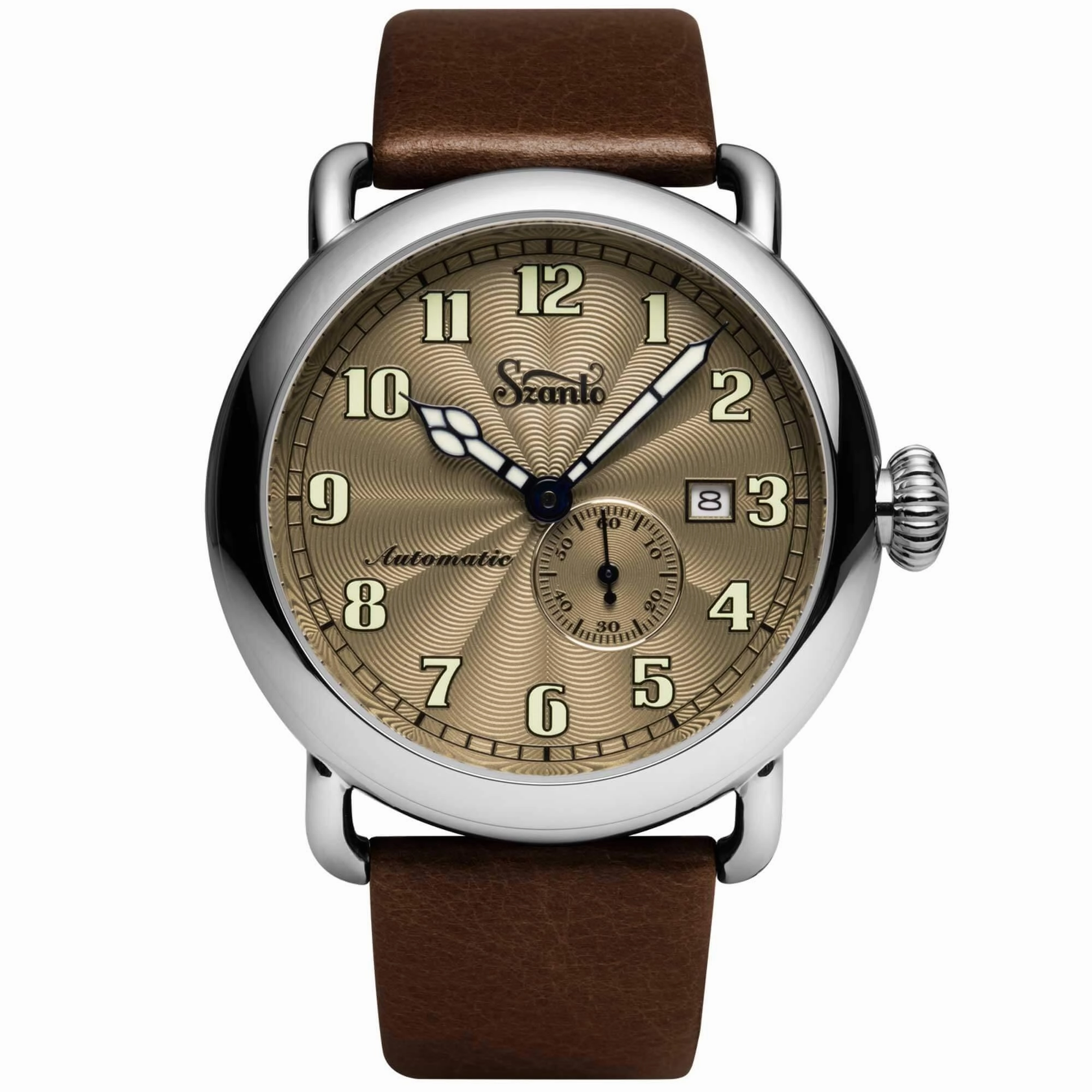 Szanto Men's Automatic Watch - Officer Classic Round Brown Dial Strap | SZ 6304E