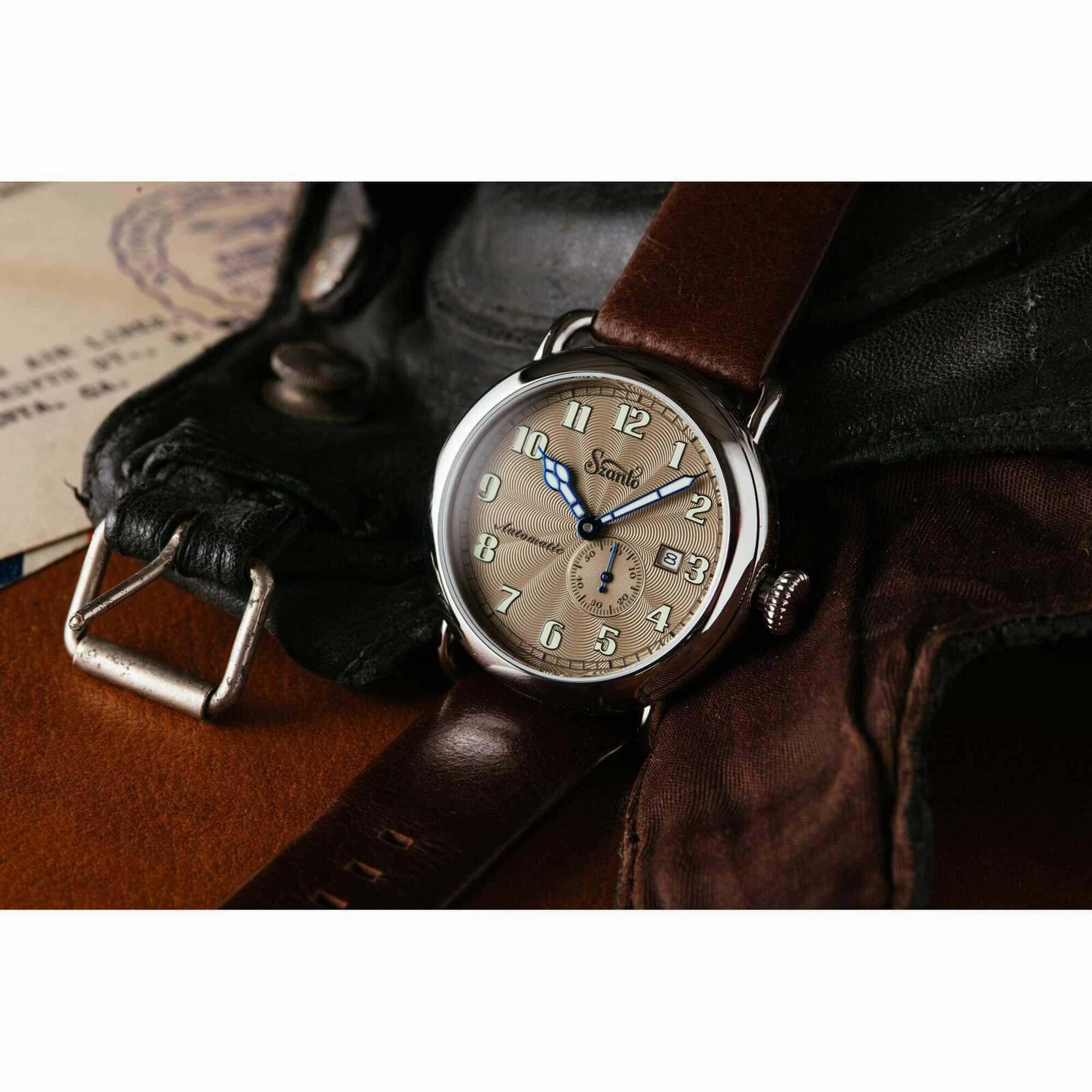 Szanto Men's Automatic Watch - Officer Classic Round Brown Dial Strap | SZ 6304E