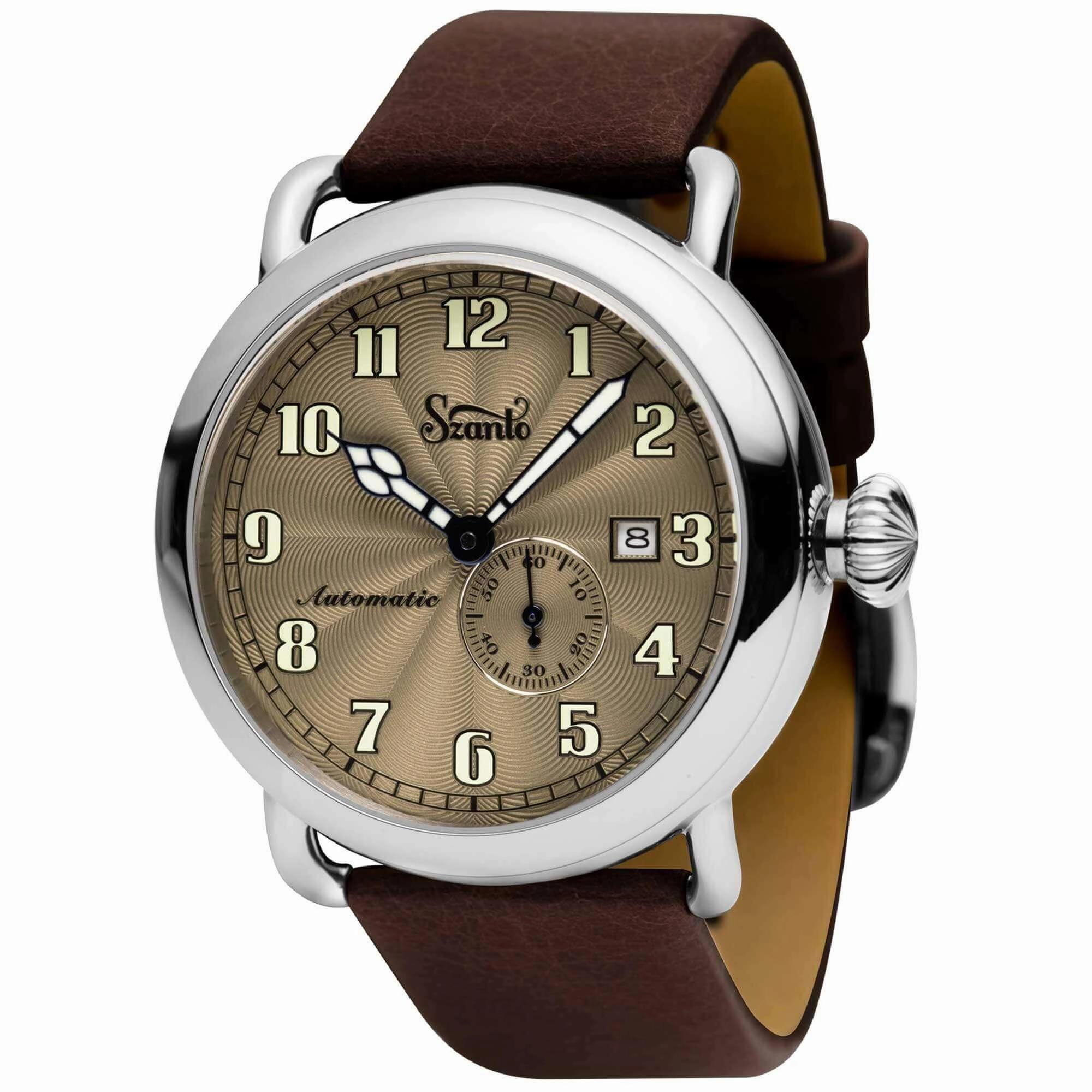 Szanto Men's Automatic Watch - Officer Classic Round Brown Dial Strap | SZ 6304E