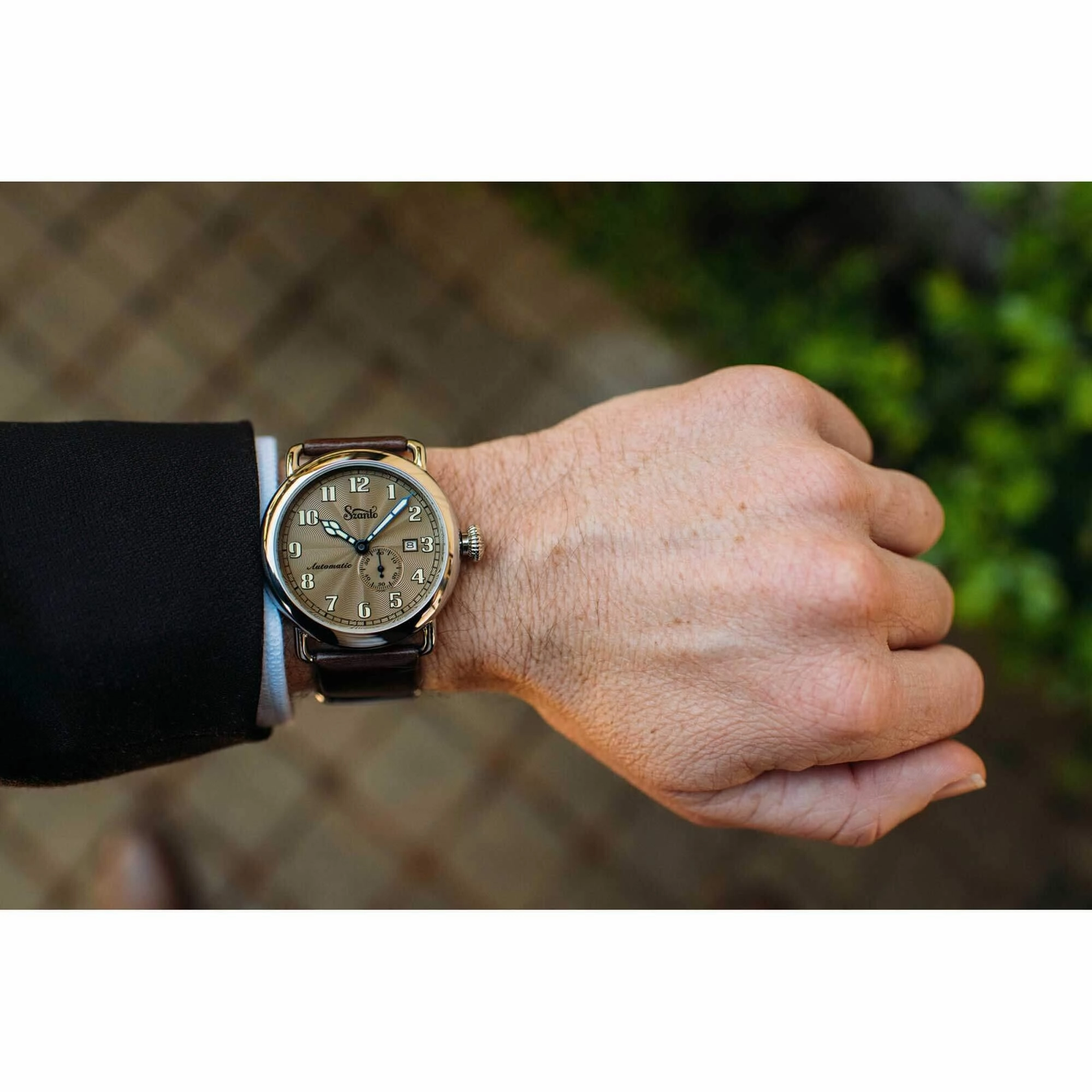 Szanto Men's Automatic Watch - Officer Classic Round Brown Dial Strap | SZ 6304E