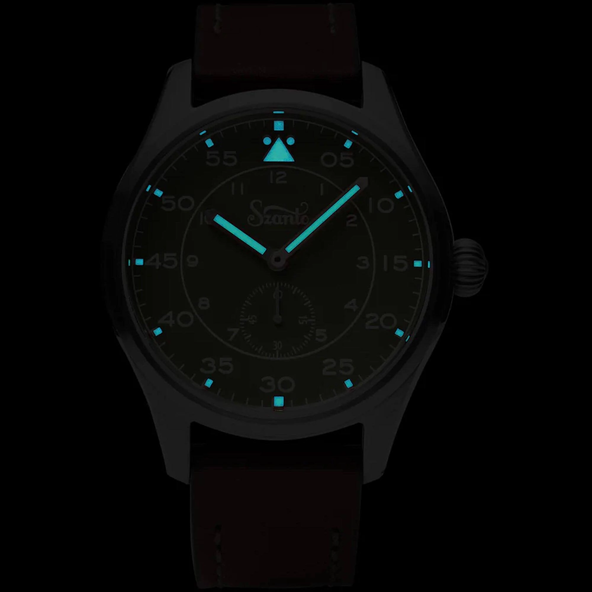 Szanto Men's Quartz Watch - Heritage Aviator Black Dial Brown Leather Strap | SZ 2754