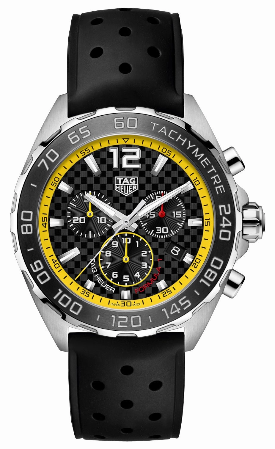 TAG Heuer Formula 1 Chronograph Stainless Steel Black Dial Black Rubber Strap Date Divers Quartz Mens Watch CAZ101AC.FT8024