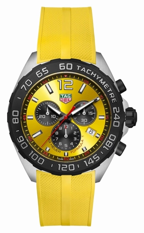 TAG Heuer Formula 1 Chronograph Stainless Steel Yellow Dial Yellow Rubber Strap Date Divers Quartz Mens Watch CAZ101AM.FT8054