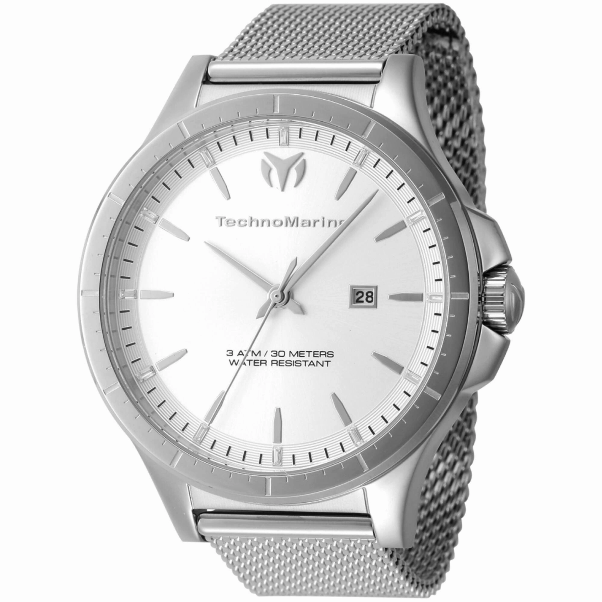 Technomarine Men's Watch - MoonSun Date Silver Dial Steel Mesh Bracelet | TM-822002