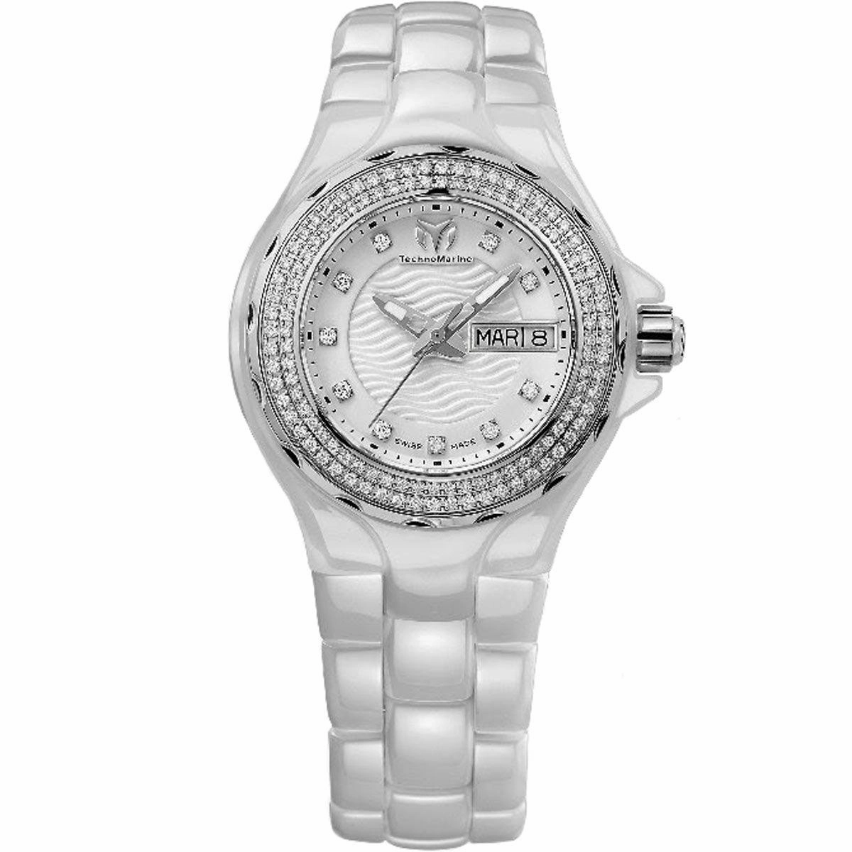 Technomarine Women's Diamond Watch - Cruise Quartz White Ceramic Bracelet | TM-111053