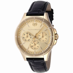 Technomarine Women's Watch - Moonsun Quartz Gold Tone Dial Black Strap | TM-822060