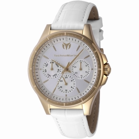 Technomarine Women's Watch - Moonsun Quartz Yellow Gold Case White Strap | TM-822058