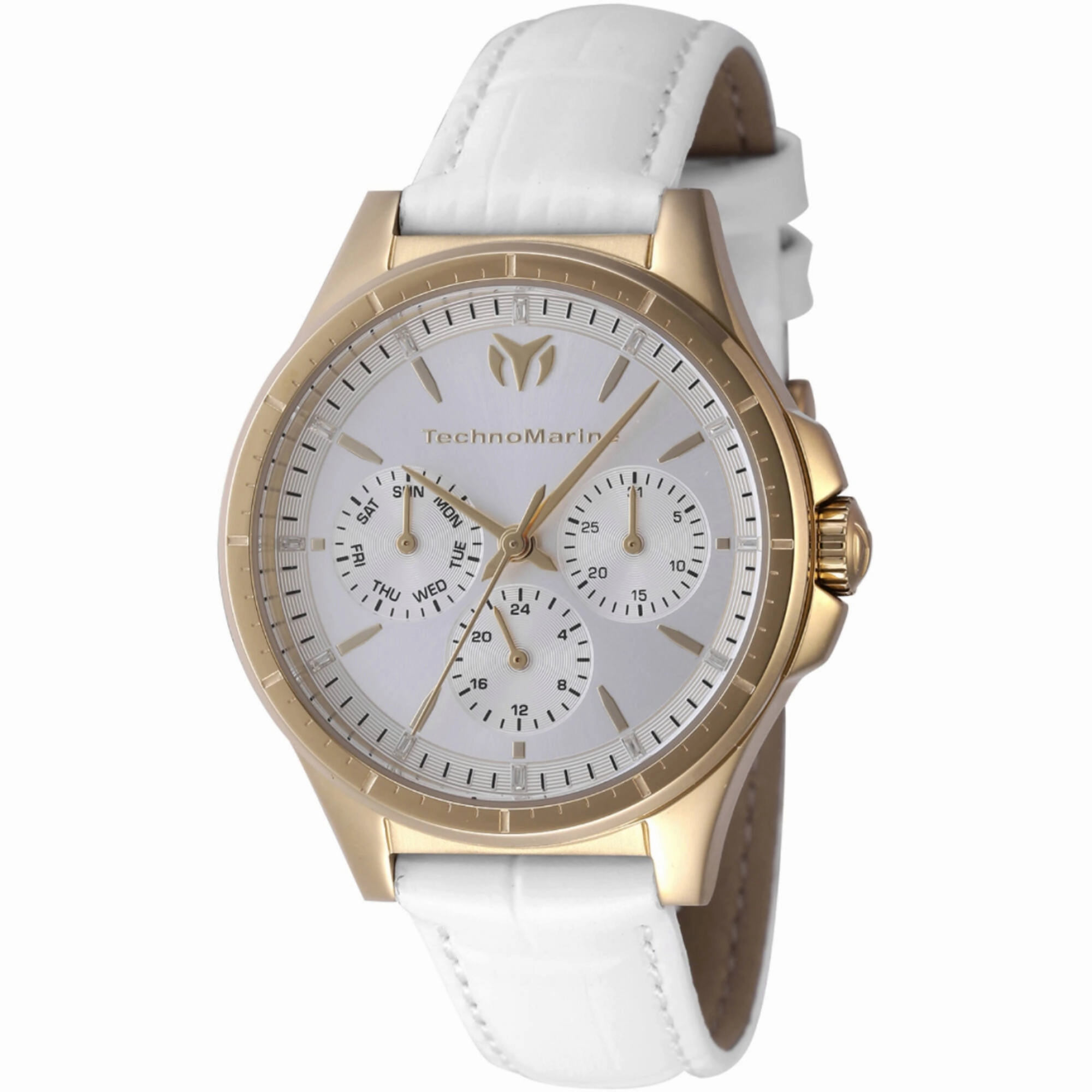 Technomarine Women's Watch - Moonsun Quartz Yellow Gold Case White Strap | TM-822058