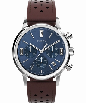 Timex Marlin Chronograph Tachymeter 40mm Leather Strap Watch TW2W10200