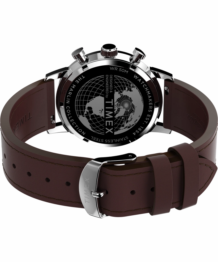 Timex Marlin Chronograph Tachymeter 40mm Leather Strap Watch TW2W10200