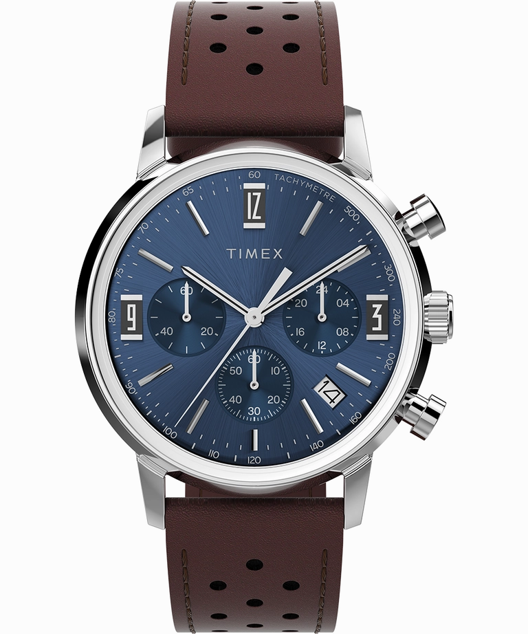 Timex Marlin Chronograph Tachymeter 40mm Leather Strap Watch TW2W10200